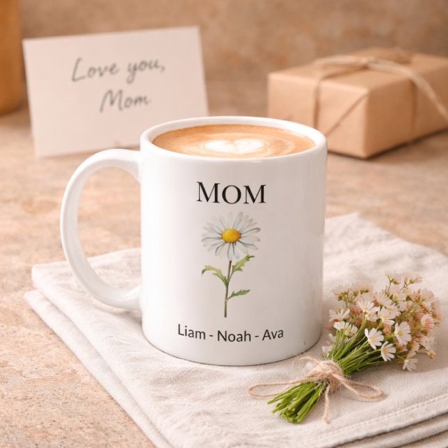 Mug Maman Fleur de Naissance d'Avril avec les Prénoms  (Créateur téléchargé)