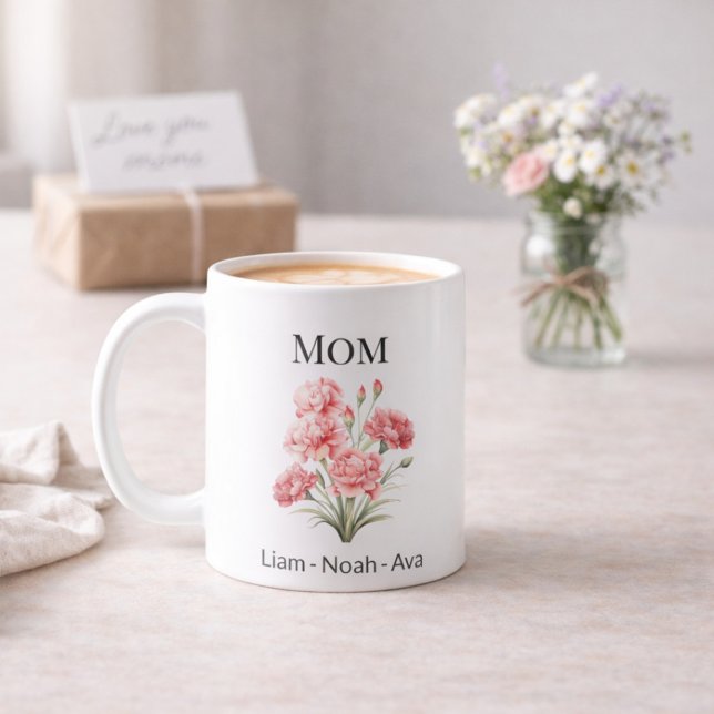 Mug Maman Fleur de naissance de janvier avec les préno (Créateur téléchargé)