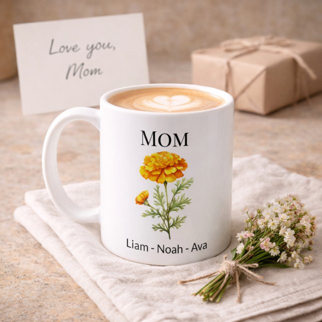 Mug Maman Fleur de Naissance d'Octobre avec les Prénom (Créateur téléchargé)