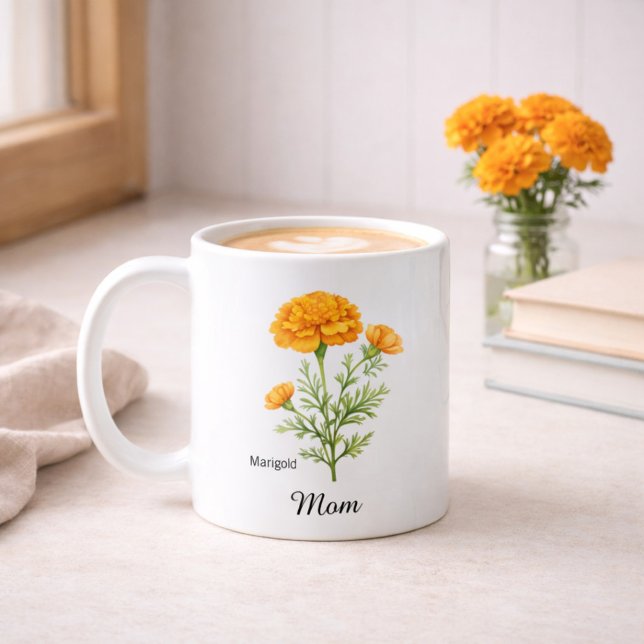 Mug Maman Fleur de naissance d'octobre Souci (Créateur téléchargé)