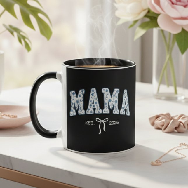 Mug Maman Floral Bleu Varsity Minimal Maternité (Créateur téléchargé)