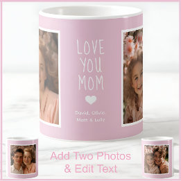 Mug Maman Je T'aime 2 Photos Moderne Rose C52 & Blanc