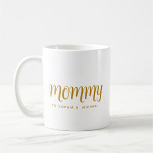 Mug Maman Kids Noms Gold Script Fête des mères