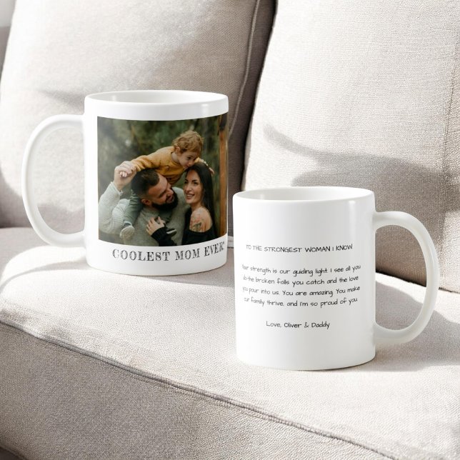 Mug Maman la plus cool Photo Message doux Fête des mèr (Créateur téléchargé)