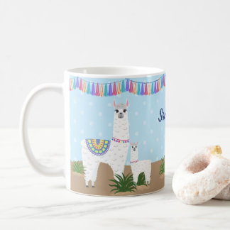 Mug Maman Llama et point de polka bleu de lama de bébé