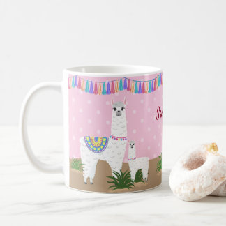 Mug Maman Llama et point de polka de rose de lama de