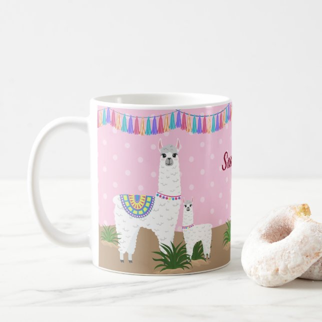 Mug Maman Llama et point de polka de rose de lama de (Avec donut)