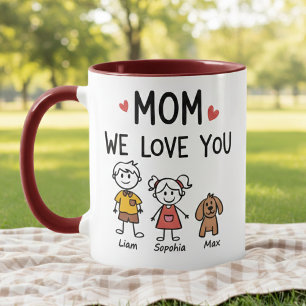 Mug Maman Nous T'aimons Enfants et Chien Noms de Famil