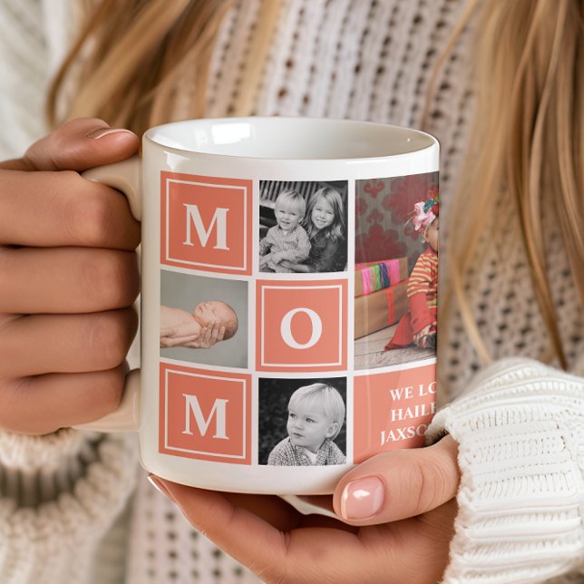 Mug Maman Photo Collage Coral Pink Fête des mères (Créateur téléchargé)