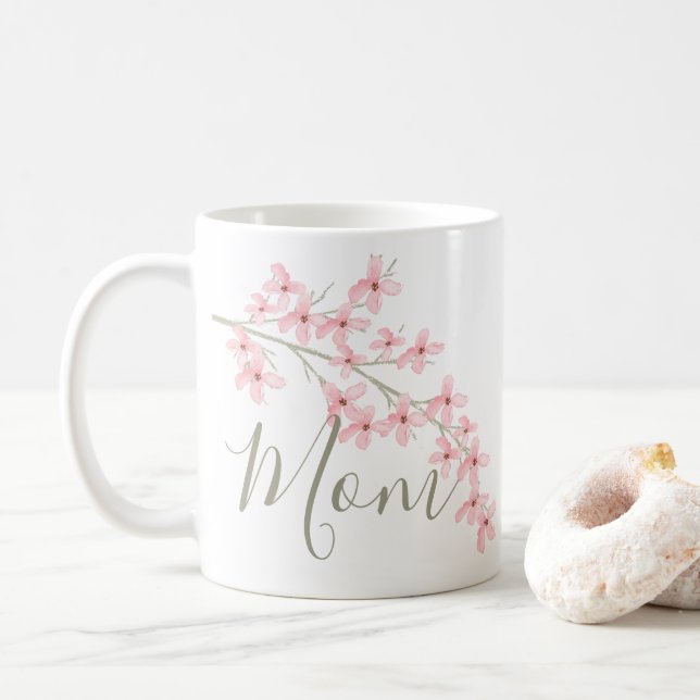Mug Maman Printemps fleurs florales rose (Avec donut)