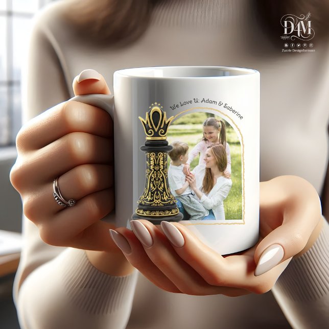 Mug MAMAN Reine de ma vie, Écriture Dorée Échiquier No (Créateur téléchargé)