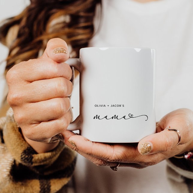 Mug Maman | Script chic et coeur avec des noms d'enfan (Créateur téléchargé)