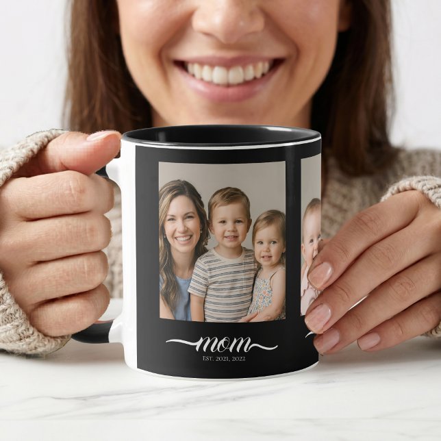 Mug Maman Script Établie Noir 3 Collage Photo (Créateur téléchargé)