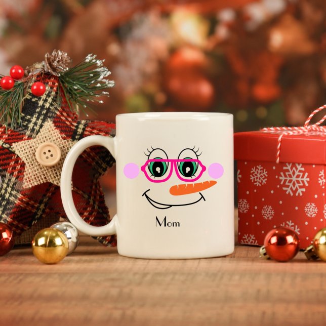 Mug Maman Snowman Personnalisée Avec Lunettes Roses (Créateur téléchargé)