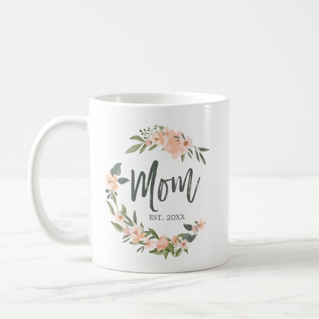 Mug Maman Typographie Pink Aquarelle Wreath Fête des m (Gauche)