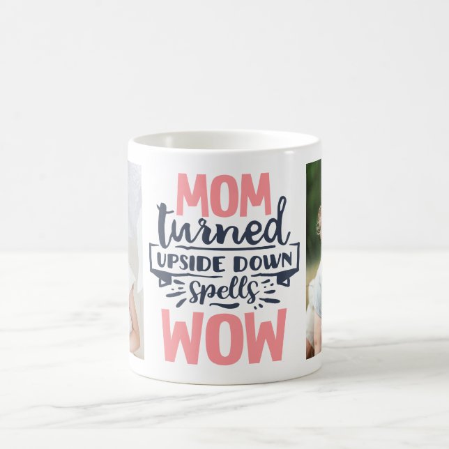 Mug Maman wow fun rose gris typographie mère citation  (Centre)