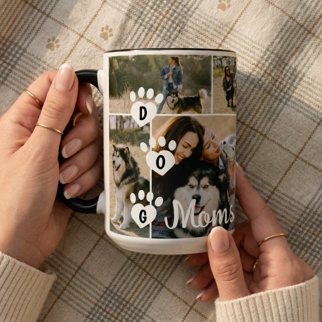 Mug Mamans chiens Collage de photos de compagnie moder (Dog Moms Modern Fun Pet Photo Collage Paw Print Mug)