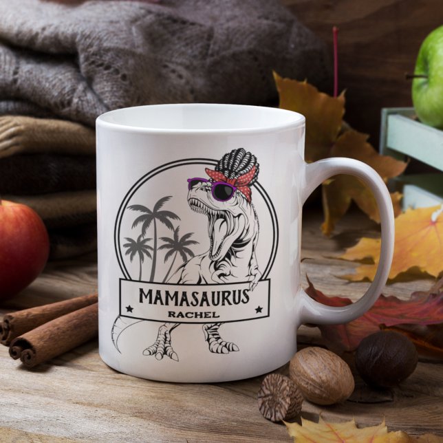 Mug Mamasaurus Mom T rex Dino Funny Nom personnalisé (Créateur téléchargé)