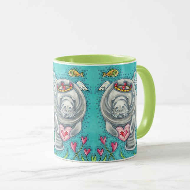 MUG MANATEE CUPID, BUBBLES & COEURS COLORÉ VALENTINE (Devant droit)