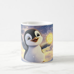 Mug manchot de dessin animé dans un paysage enneigé, t
