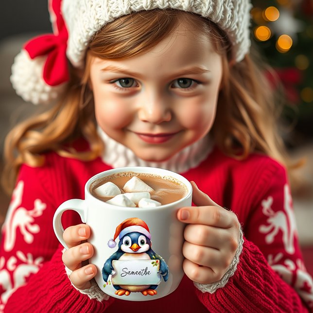 Mug manchot de Noël personnalisé (Créateur téléchargé)