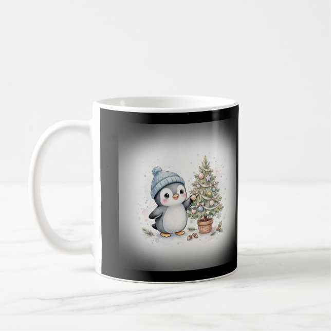 Mug Manchot décorant un arbre de Noël (Gauche)