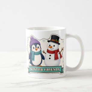 Mug Manchot mignon et bonhomme de neige, amis d'hiver