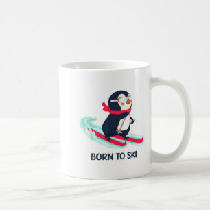 Mug Manchot mignon né pour skier animal d'hiver de ski