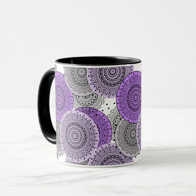 Mug mandala arabe motif rose violet à l'orientale (Devant gauche)