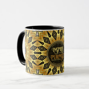 Mug Mandala Art déco orange noir jaune