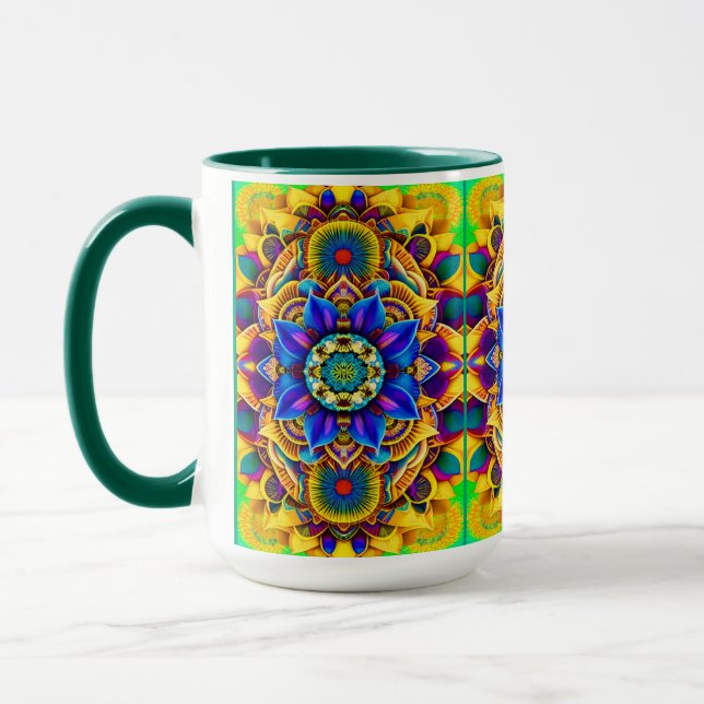 Mug Mandala bleu soleil  (Gauche)