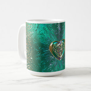 Mug Mandala celtique de coeur en vert et original d'or