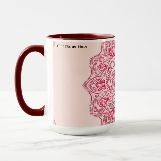 Mug Mandala cœur rose doux personnalisé (Gauche)