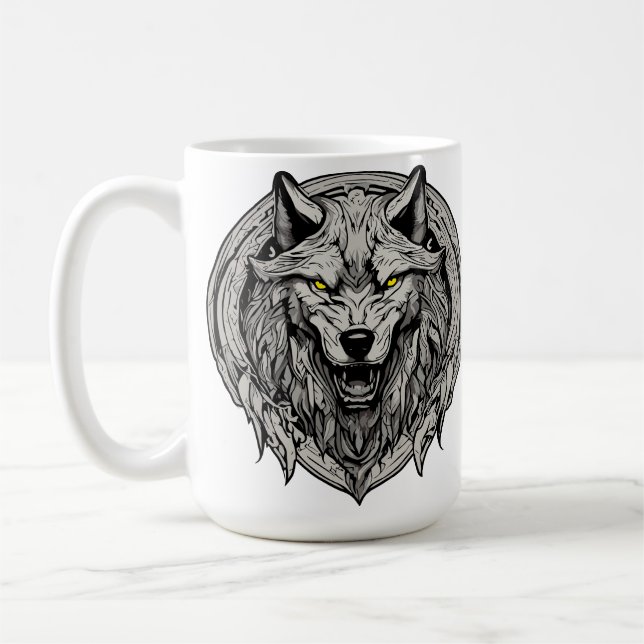 Mug Mandala du Loup Féroce : Symbole de Force (Gauche)