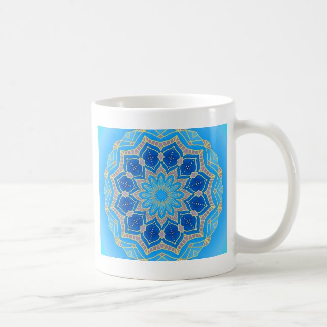 Mug Mandala en bleu électrique et turquoise (Droite)