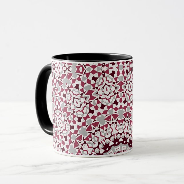 Mug Mandala est bordeaux-gris (Devant gauche)