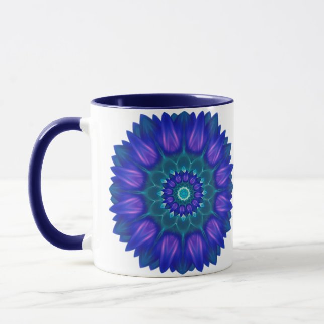 Mug Mandala Fleur aux tons lumineux de bleu (Gauche)