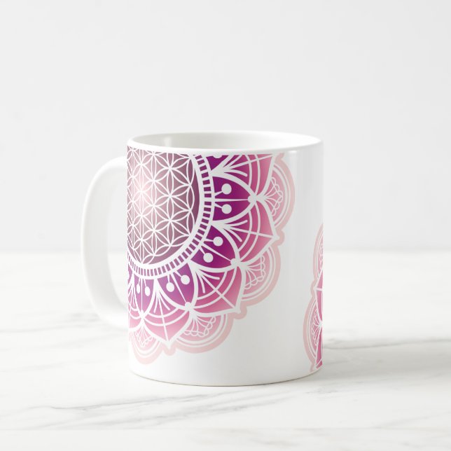 Mug Mandala - Fleur de vie - rose (Devant gauche)