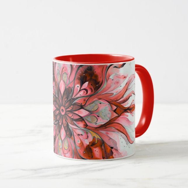 Mug Mandala floral aquarelle rouge (Devant droit)