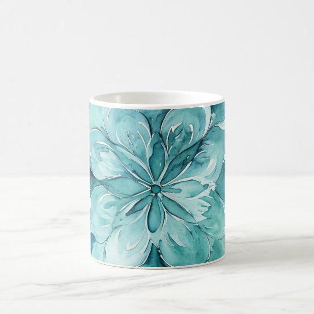 Mug Mandala floral aquarelle sarcelle et vert menthe (Centre)