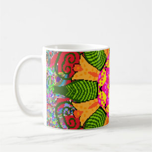 Mug Mandala floral rond de couleur sur un rouge, vert