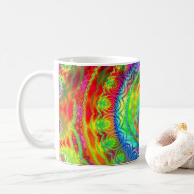 Mug Mandala fractal tie-dye arc-en-ciel (Avec donut)