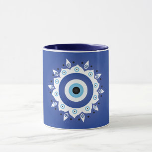 Mug Mandala Grec Mal Oeil Bleu Blanc