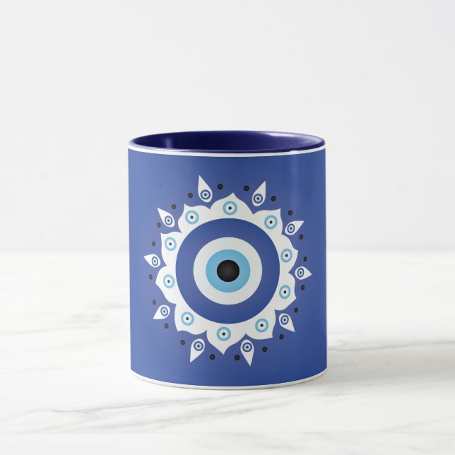 Mug Mandala Grec Mal Oeil Bleu Blanc (Centre)