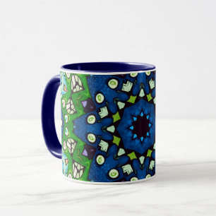 Mug Mandala Mosaïque géométrique Vert Bleu Rétro Hippi
