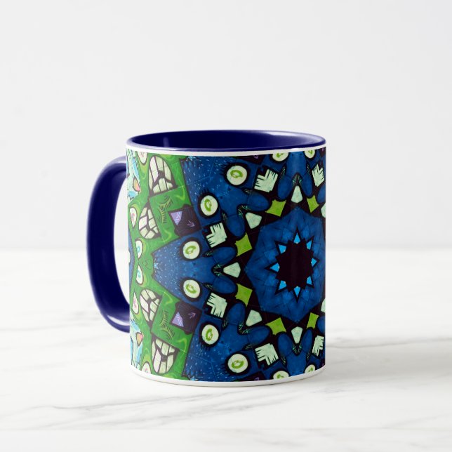 Mug Mandala Mosaïque géométrique Vert Bleu Rétro Hippi (Devant gauche)