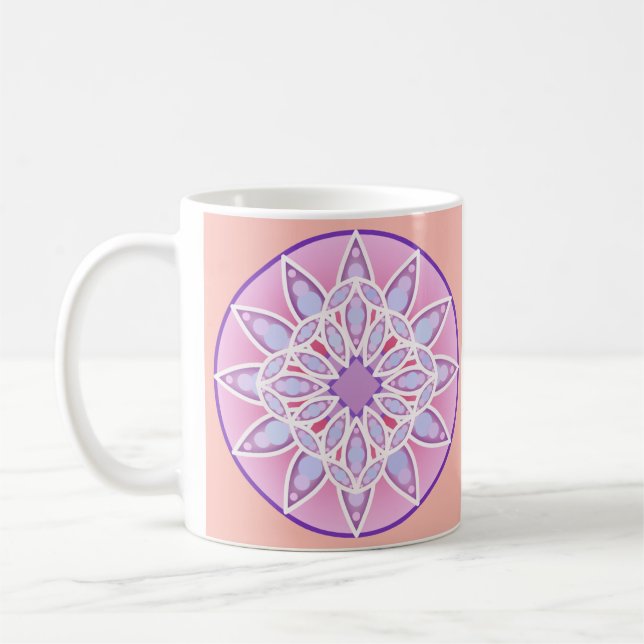 Mug Mandala motif en lavande, orchidée et corail (Gauche)