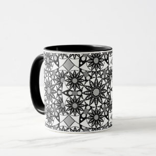 Mug Mandala motif, noir, blanc et gris