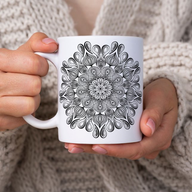 Mug Mandala noir et blanc Trippy Psychedelic Hippie (Créateur téléchargé)
