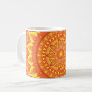 Mug Mandala orange chaud motif géométrique bohème vibr